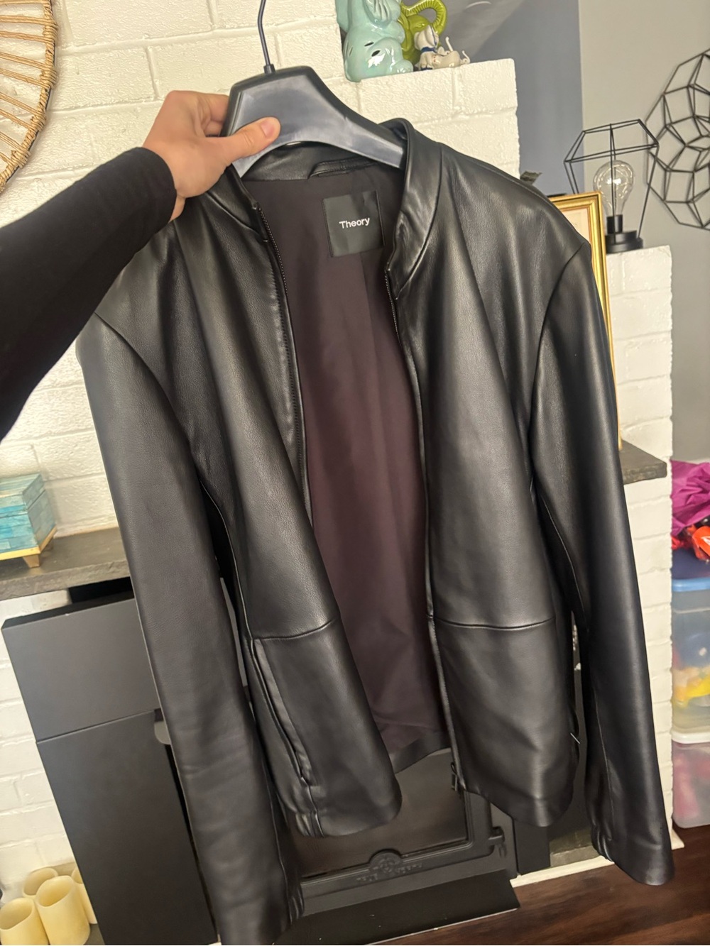 Theory Men's Black Leather Bomber Jacket
